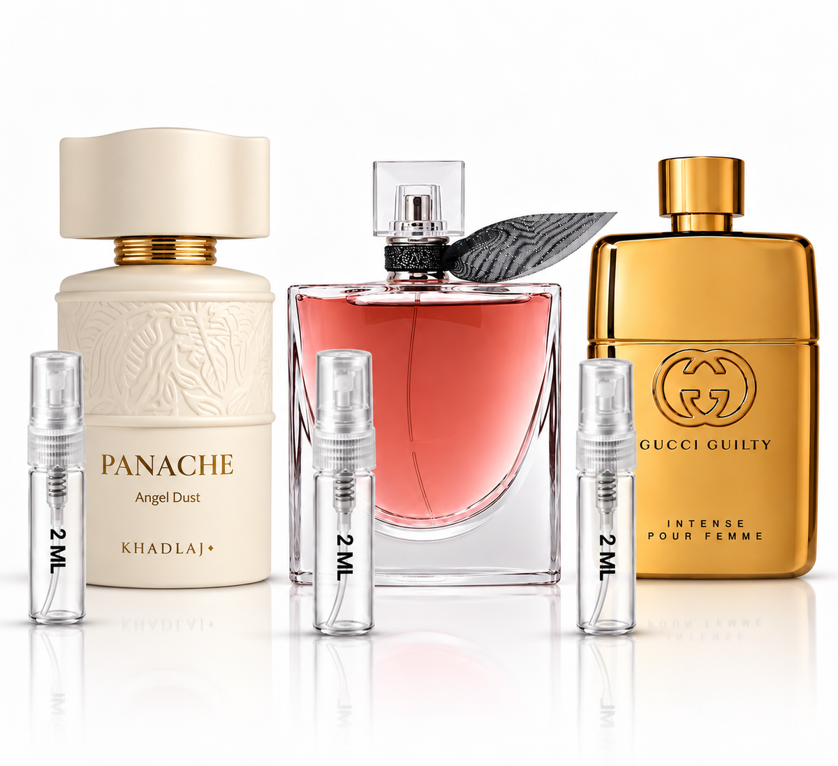Sweet & Sultry Perfume Sample Bundle | Gucci Guilty Intense + Lancôme La Vie Est Belle L'Elixir + Panache Angel Dust | 2ML Each